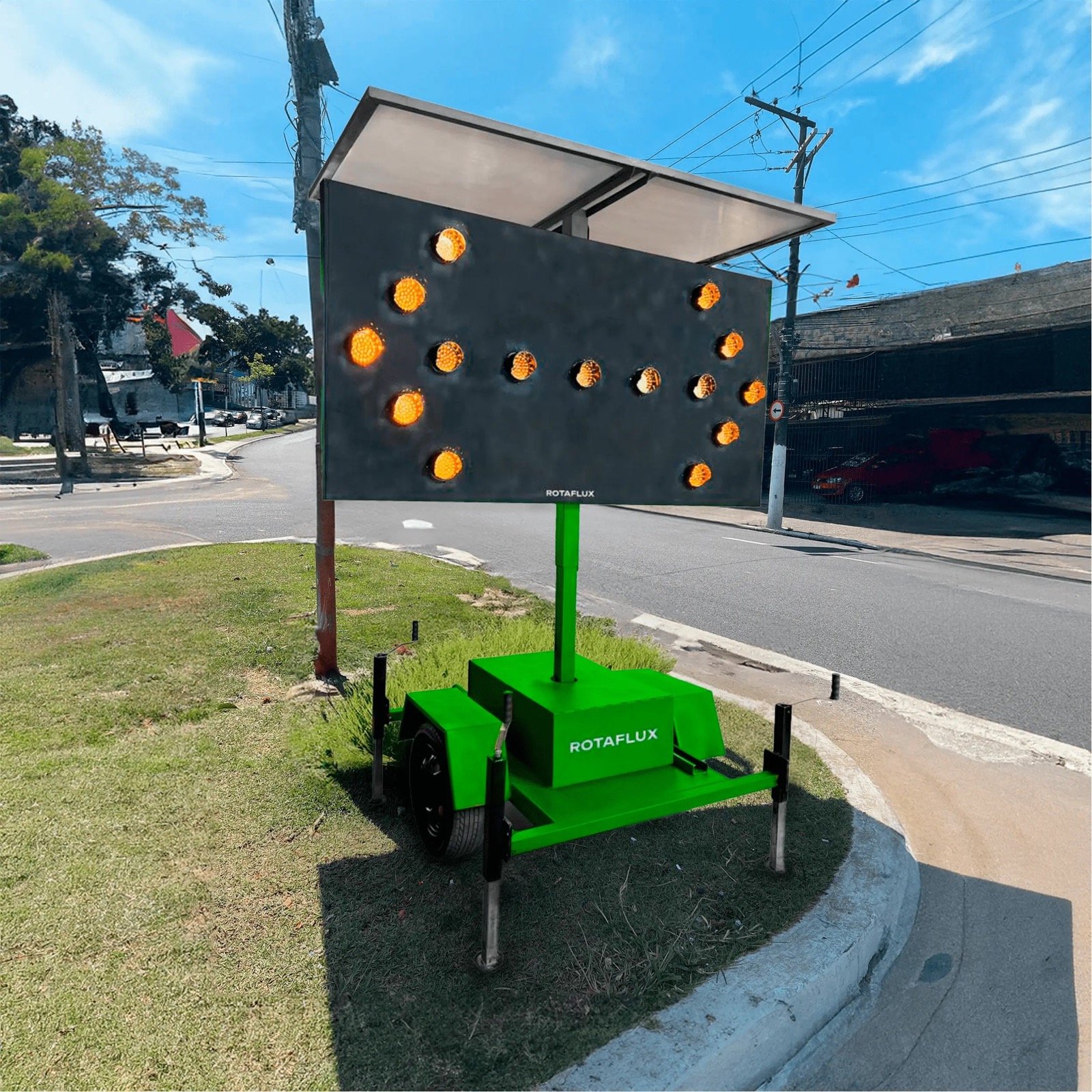 Painel de seta em uma intervenção urbana